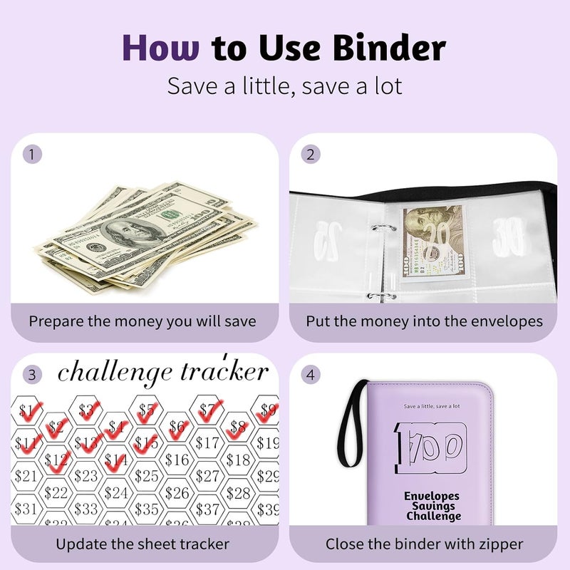 RONMONG 100 Envelope Challenge Binder, 2025 Upgrade 100 Envelopes Money Saving Challenge, Savings Challenges Book with Challenge Tracker to Save $5,050 - Image 3